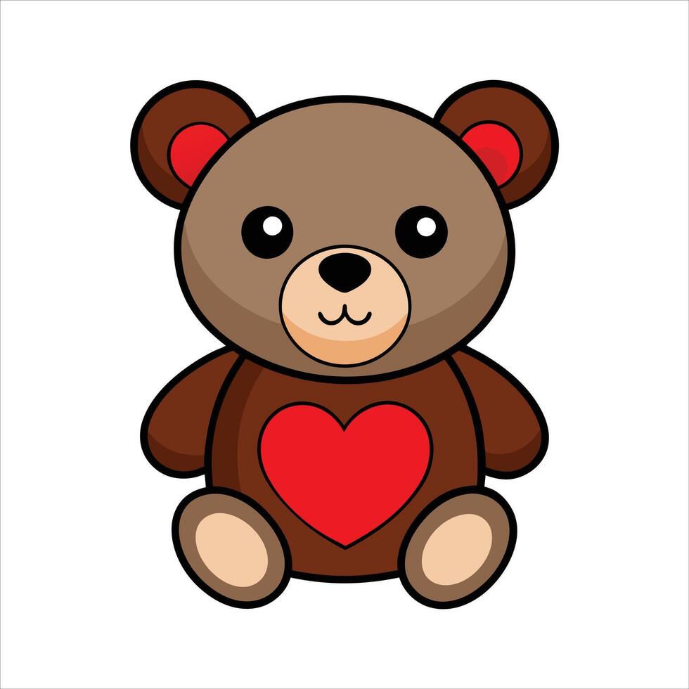 Cute teddy bear with red heart illustration vector