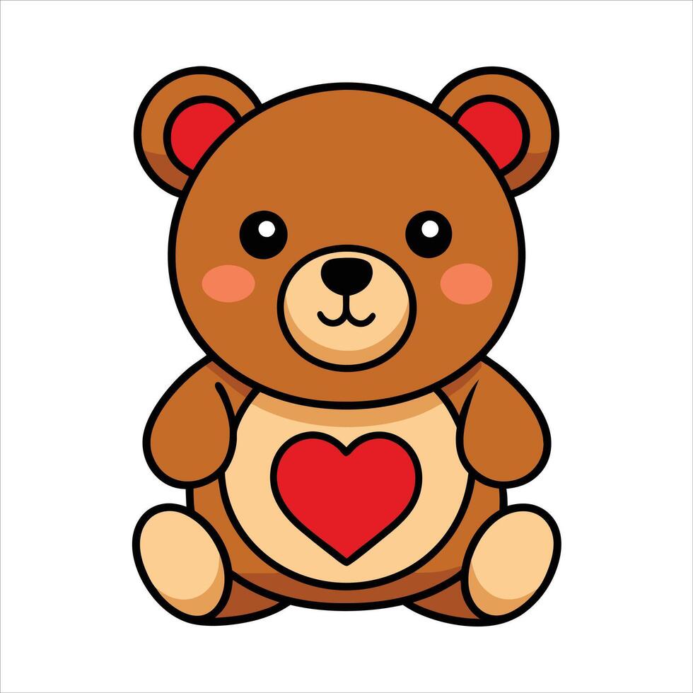 Cute teddy bear with red heart illustration vector