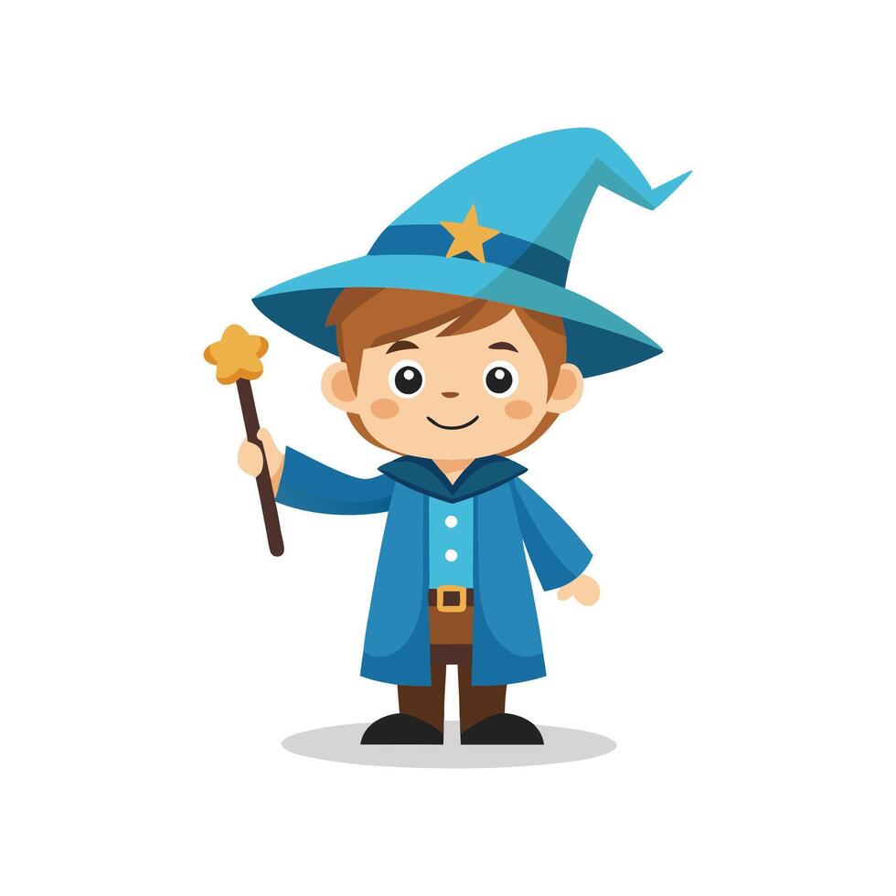 Cartoon wizard boy with a magic wand art vector