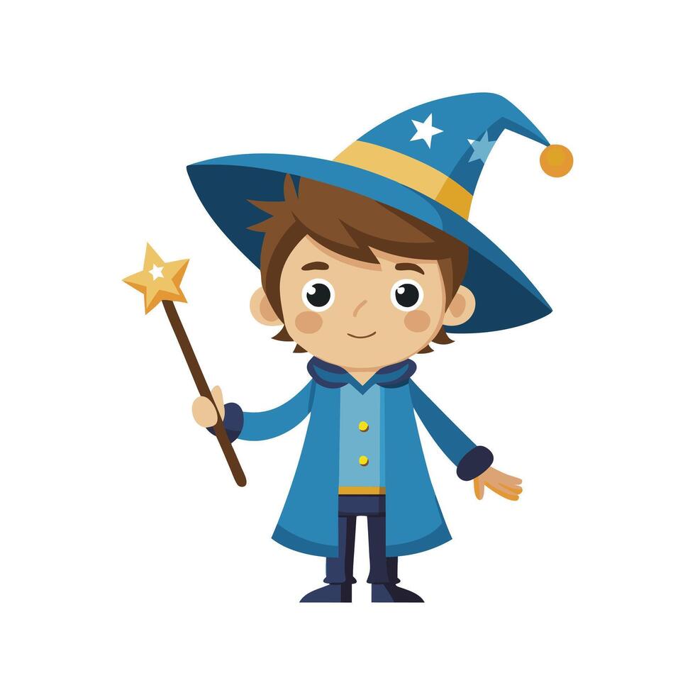 Cartoon wizard boy with a magic wand art vector