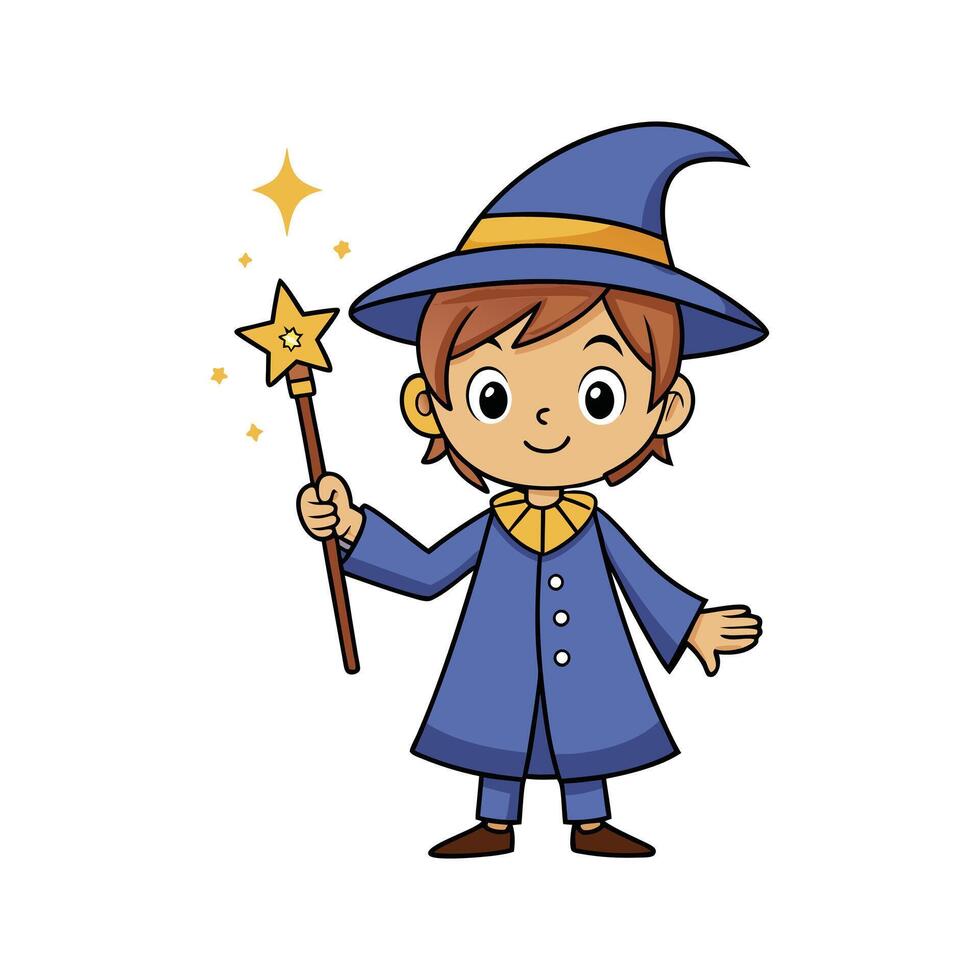 Cartoon wizard boy with a magic wand art vector