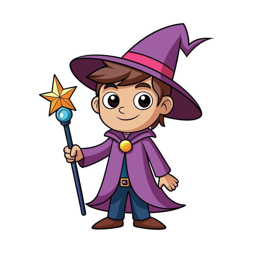 Cartoon wizard boy with a magic wand art vector