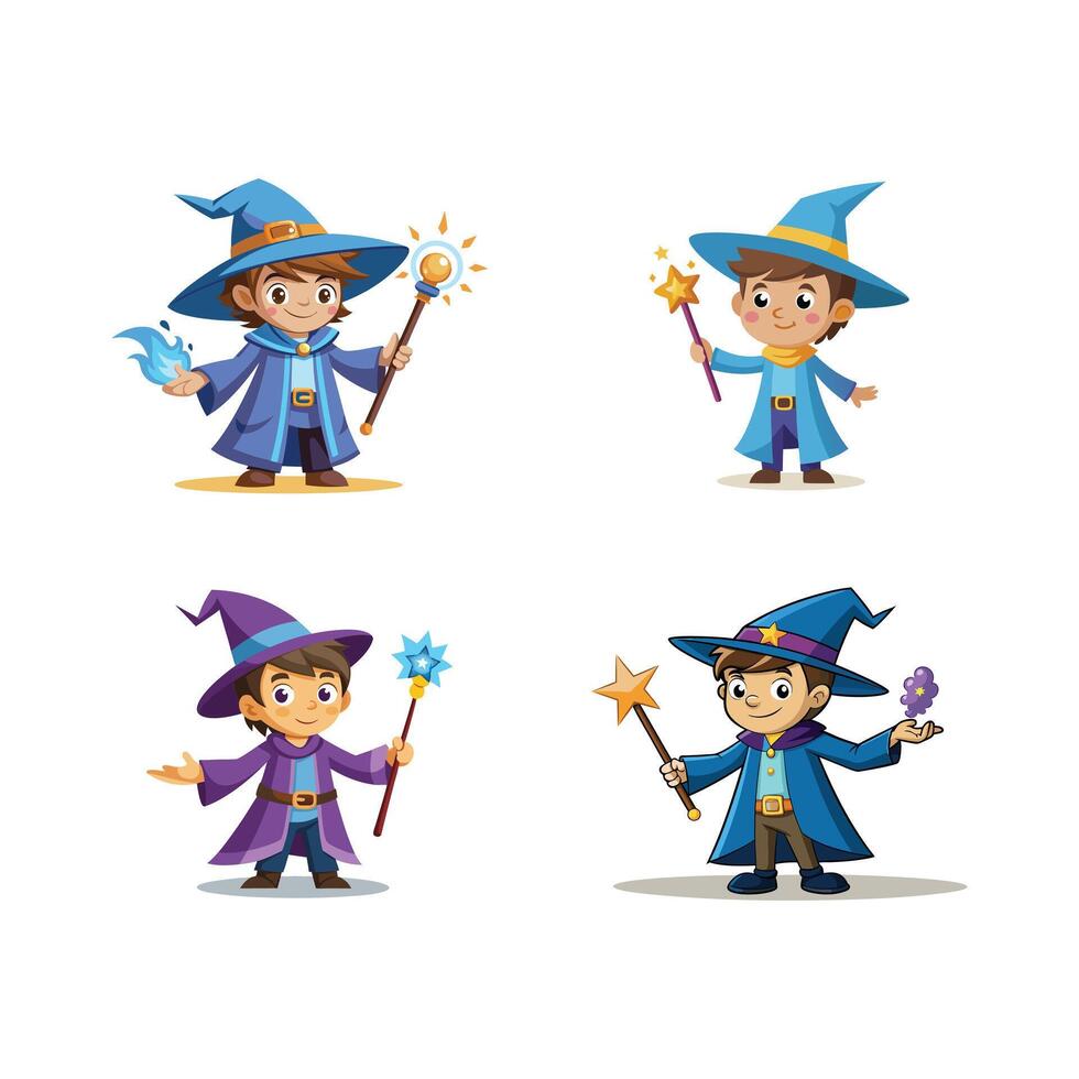 Cartoon wizard boy with a magic wand art vector