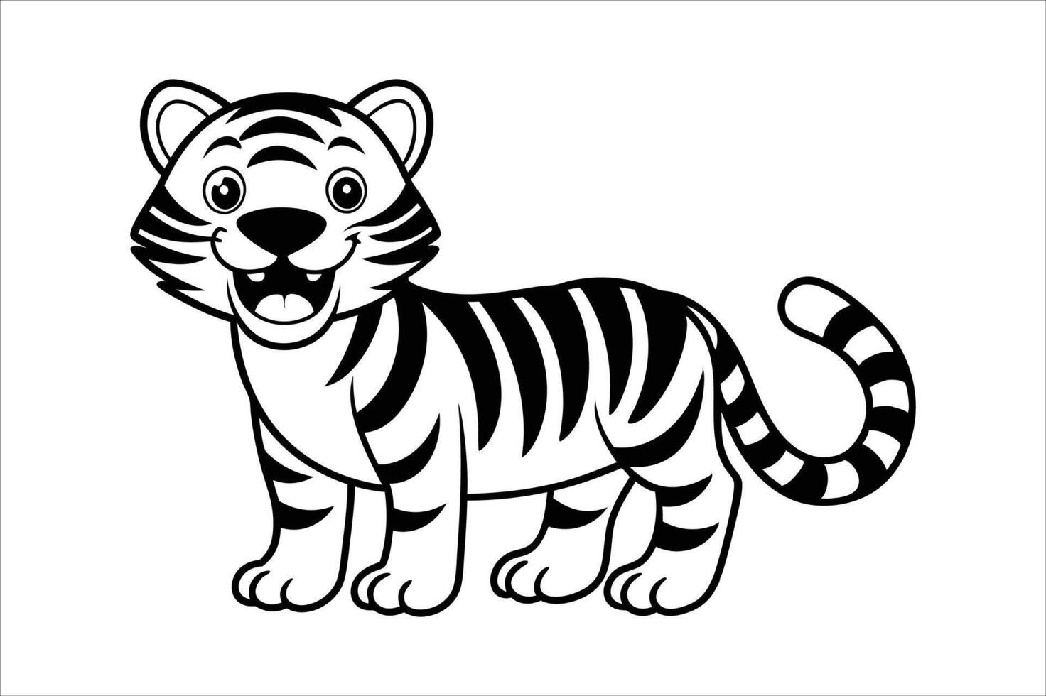 Cartoon smiling tiger linocut vector