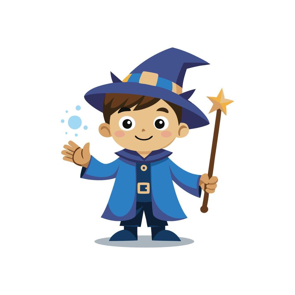 Cartoon wizard boy with a magic wand art vector
