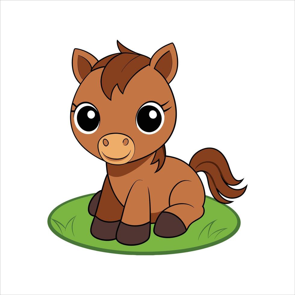 Cartoon baby horse sitting in the grass vector