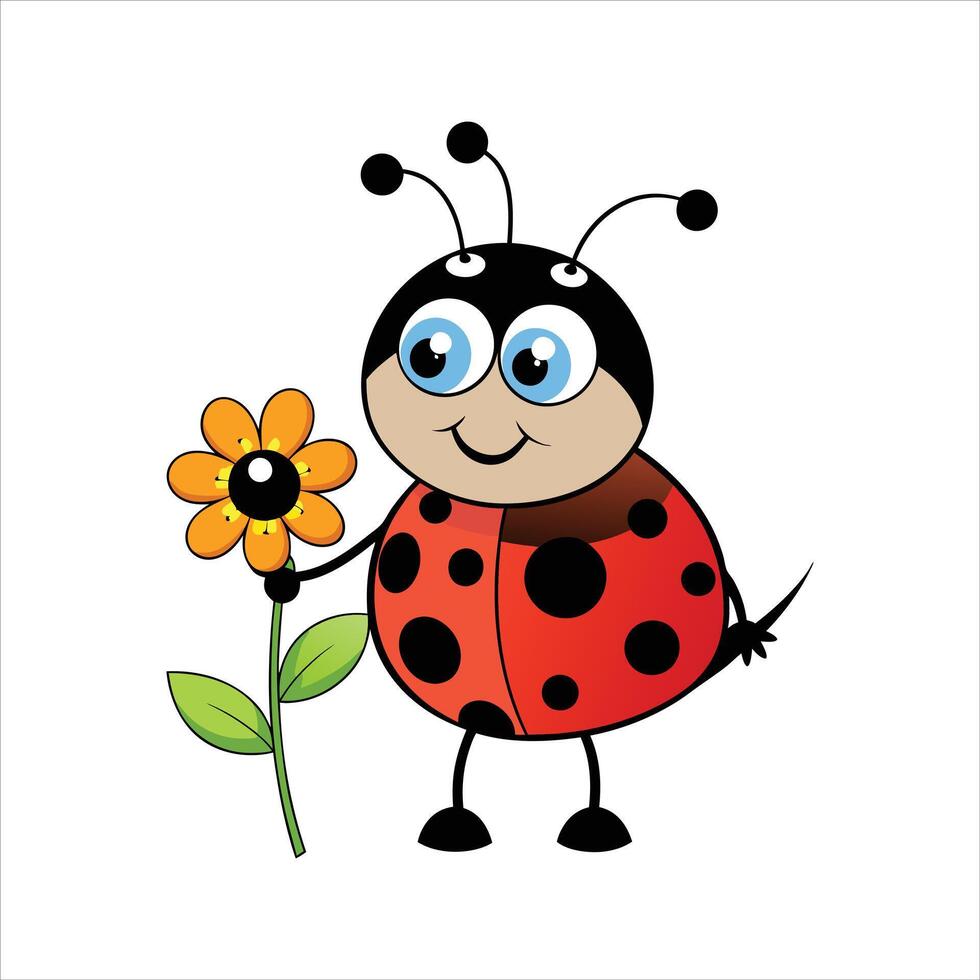 Cartoon cute ladybug holding flower vector