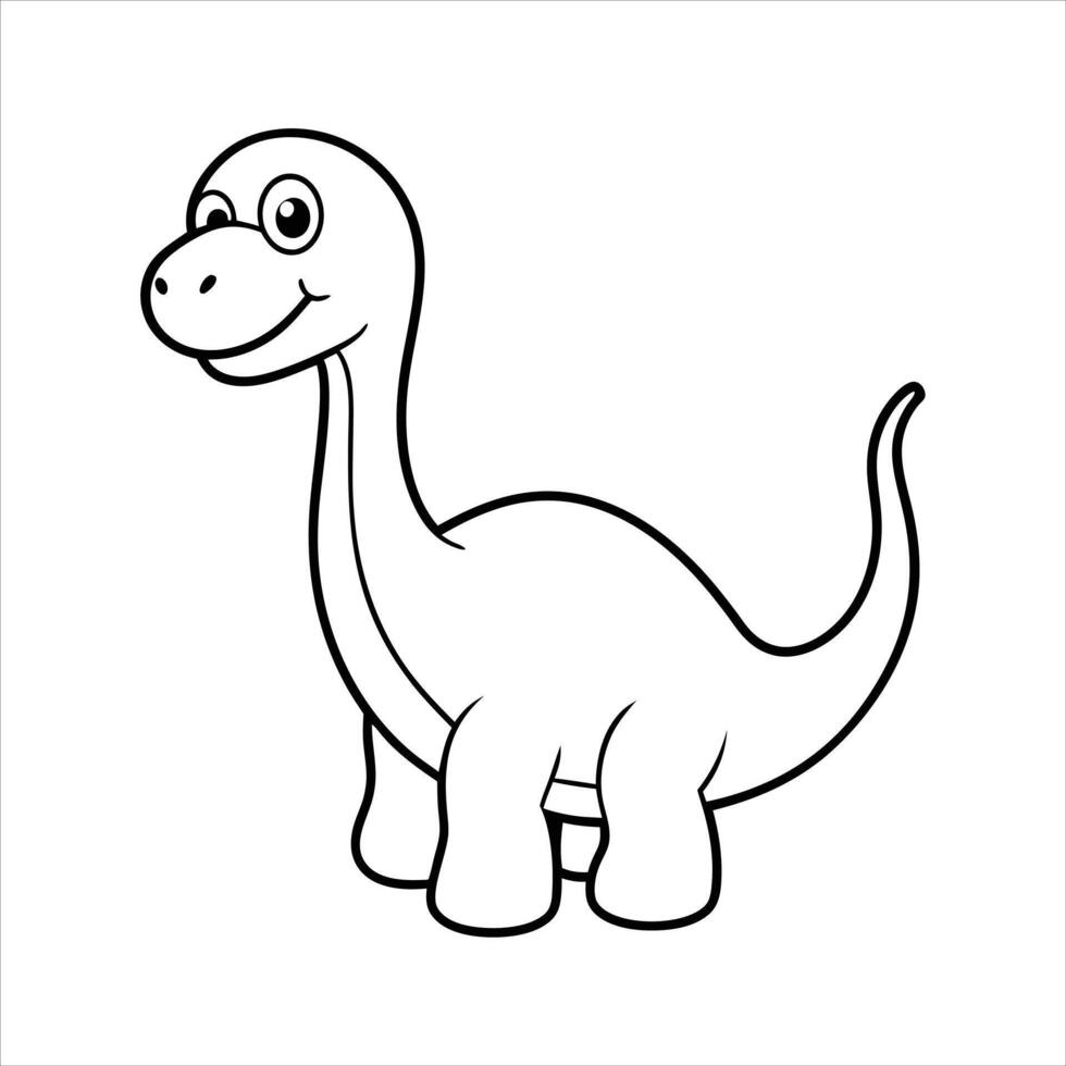 Cartoon funny baby brontosaurus dinosaur line art vector