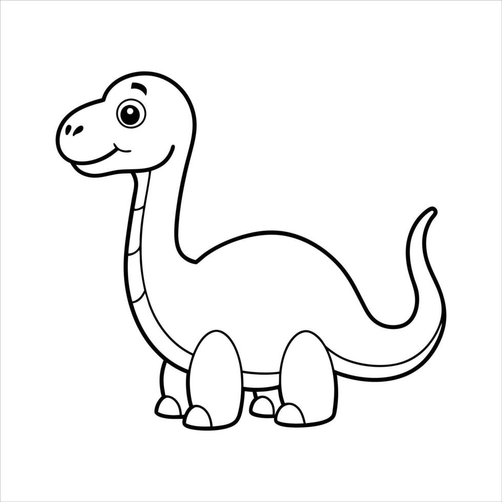 Cartoon funny baby brontosaurus dinosaur line art vector