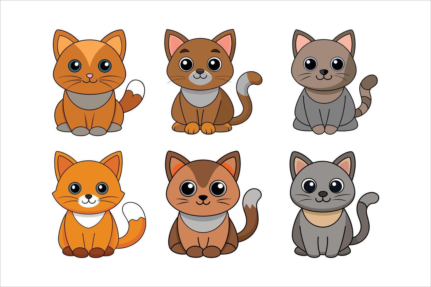Cartoon funny cat on white background set vector