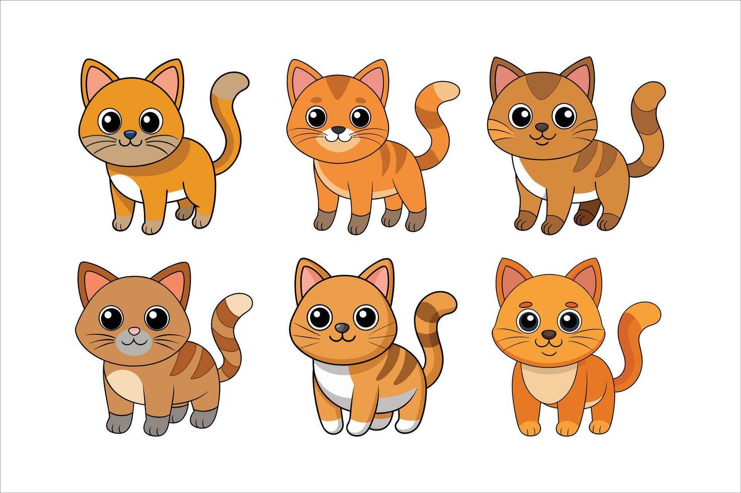 Cartoon funny cat illustration set vector