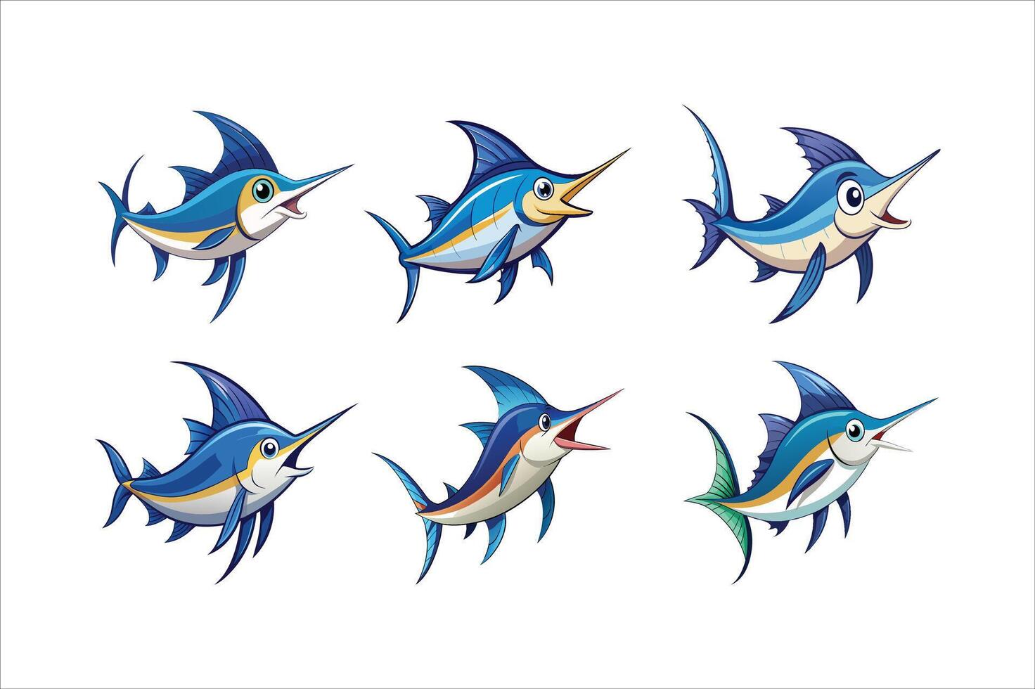 Cartoon marlin fish set isolated on a white background vector