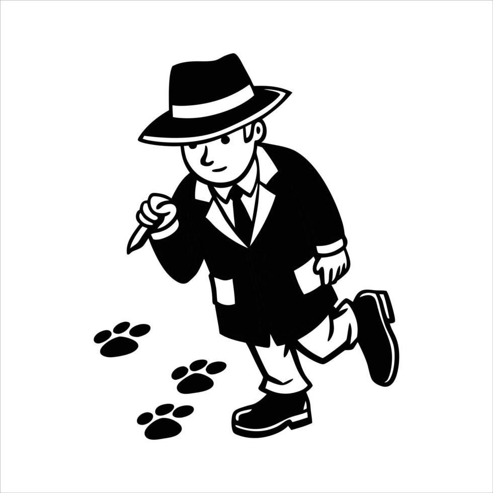 Cartoon of a detective investigate following footprints vector