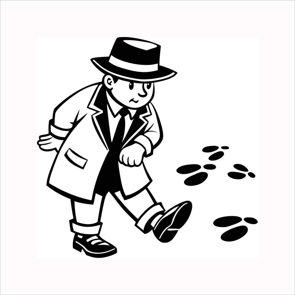 Cartoon of a detective investigate following footprints vector