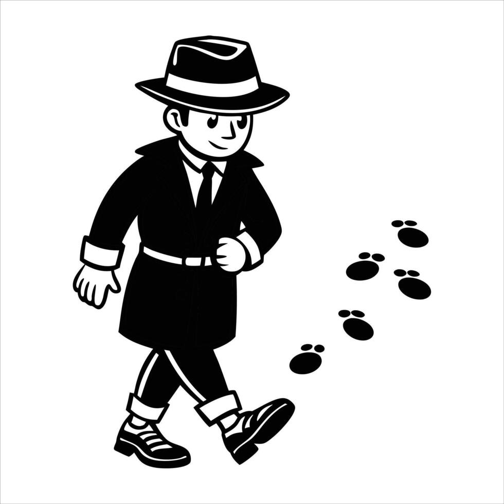 Cartoon of a detective investigate following footprints vector