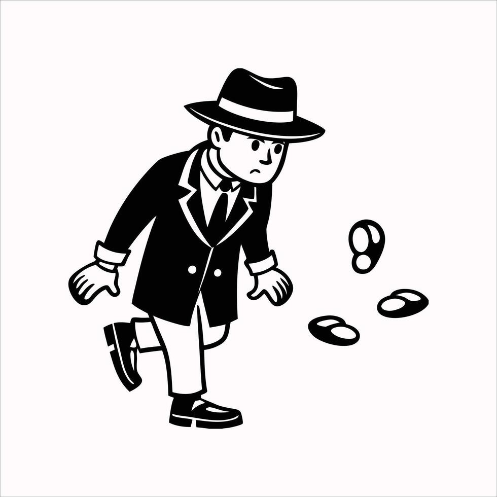 Cartoon of a detective investigate following footprints vector