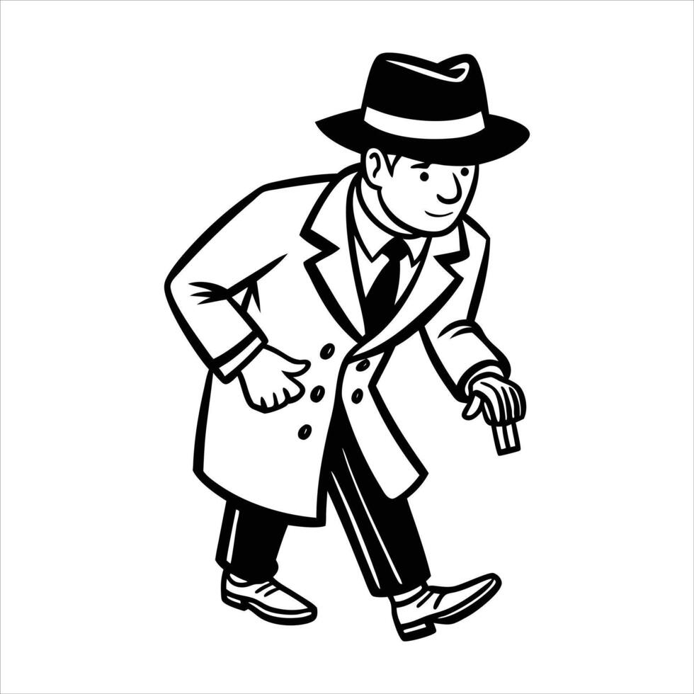 Cartoon of a detective investigate following footprints vector