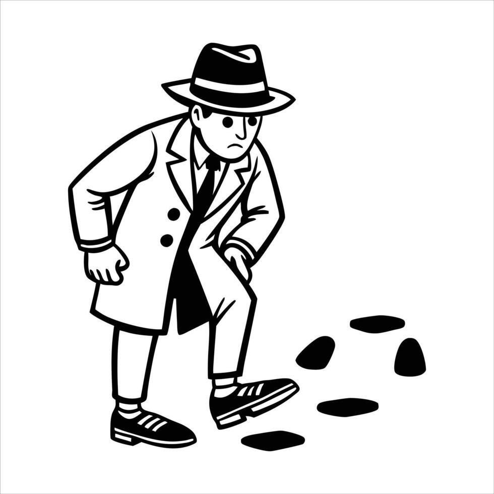 Cartoon of a detective investigate following footprints vector