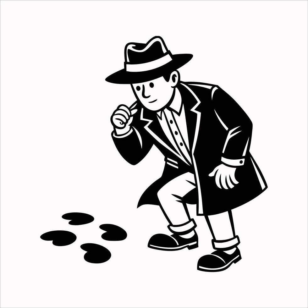 Cartoon of a detective investigate following footprints vector