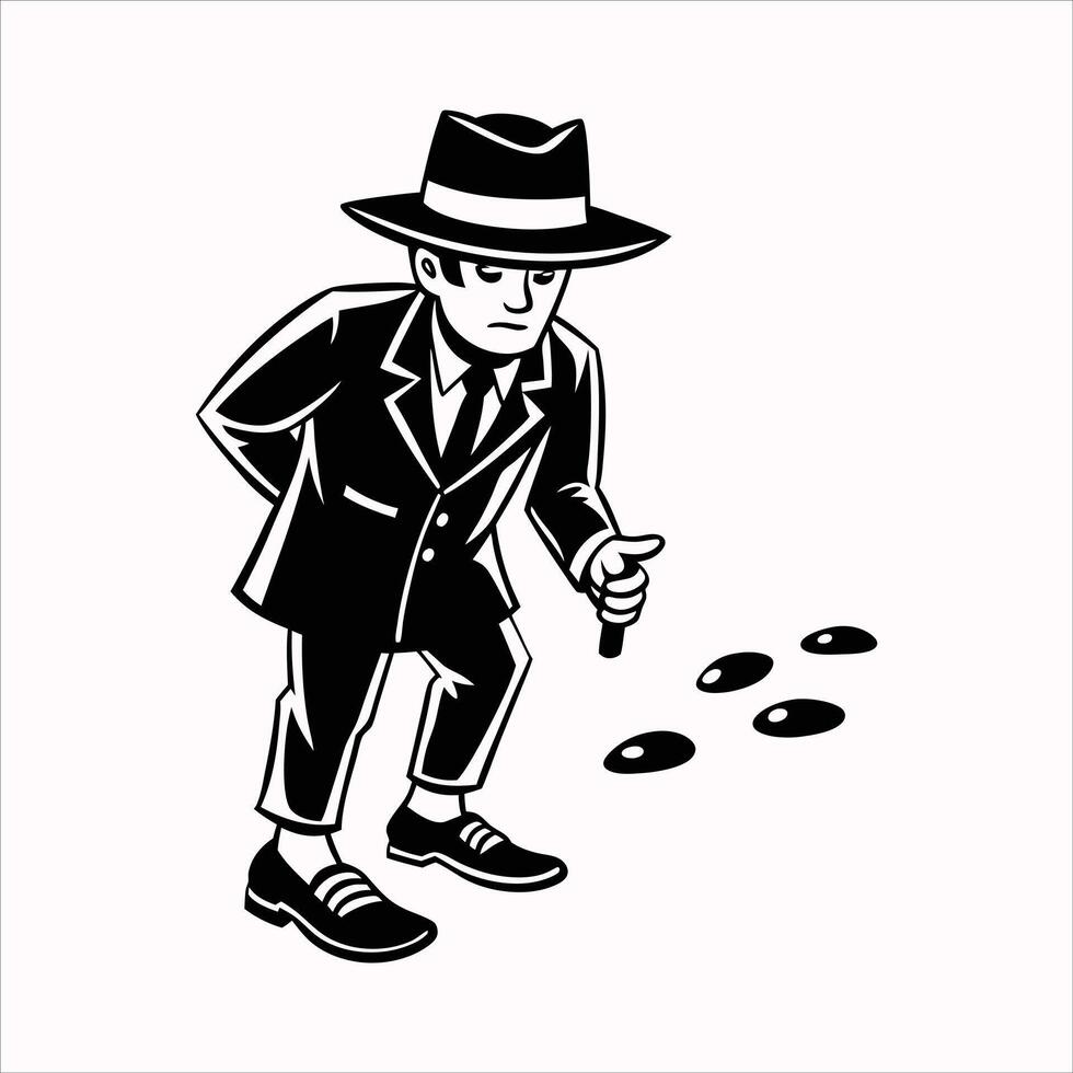 Cartoon of a detective investigate following footprints vector