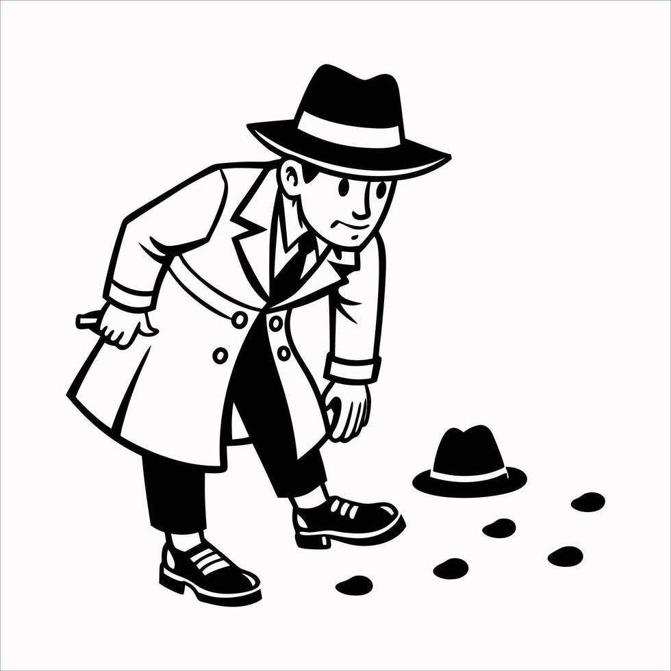 Cartoon of a detective investigate following footprints vector