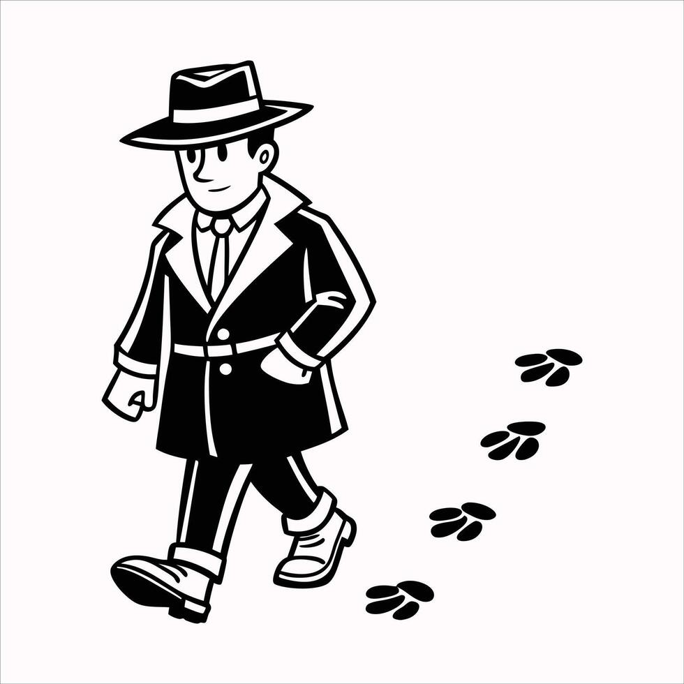 Cartoon of a detective investigate following footprints vector