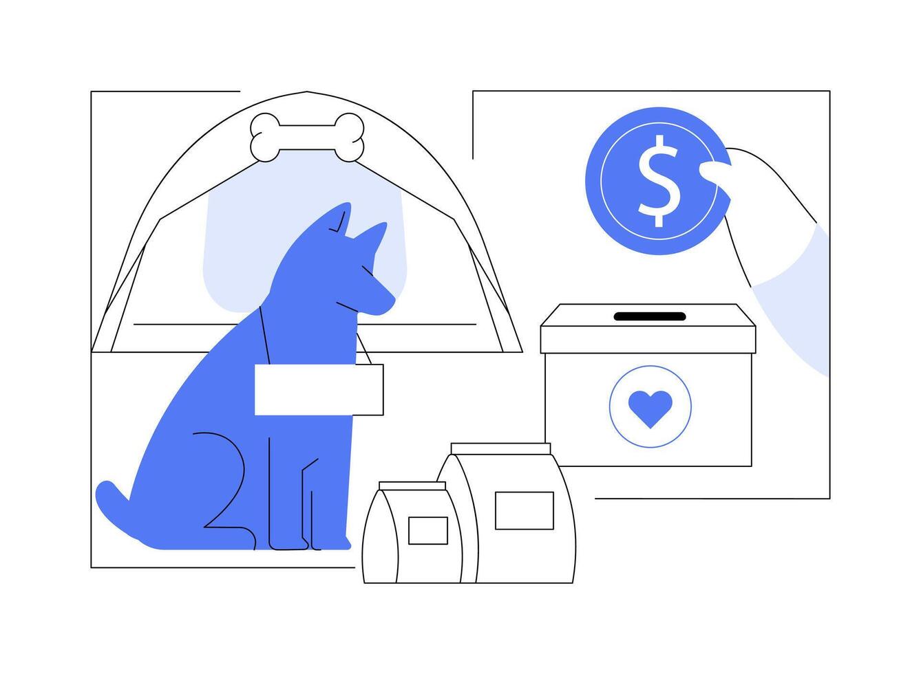 Donate to animal shelter isolated cartoon illustrations. vector