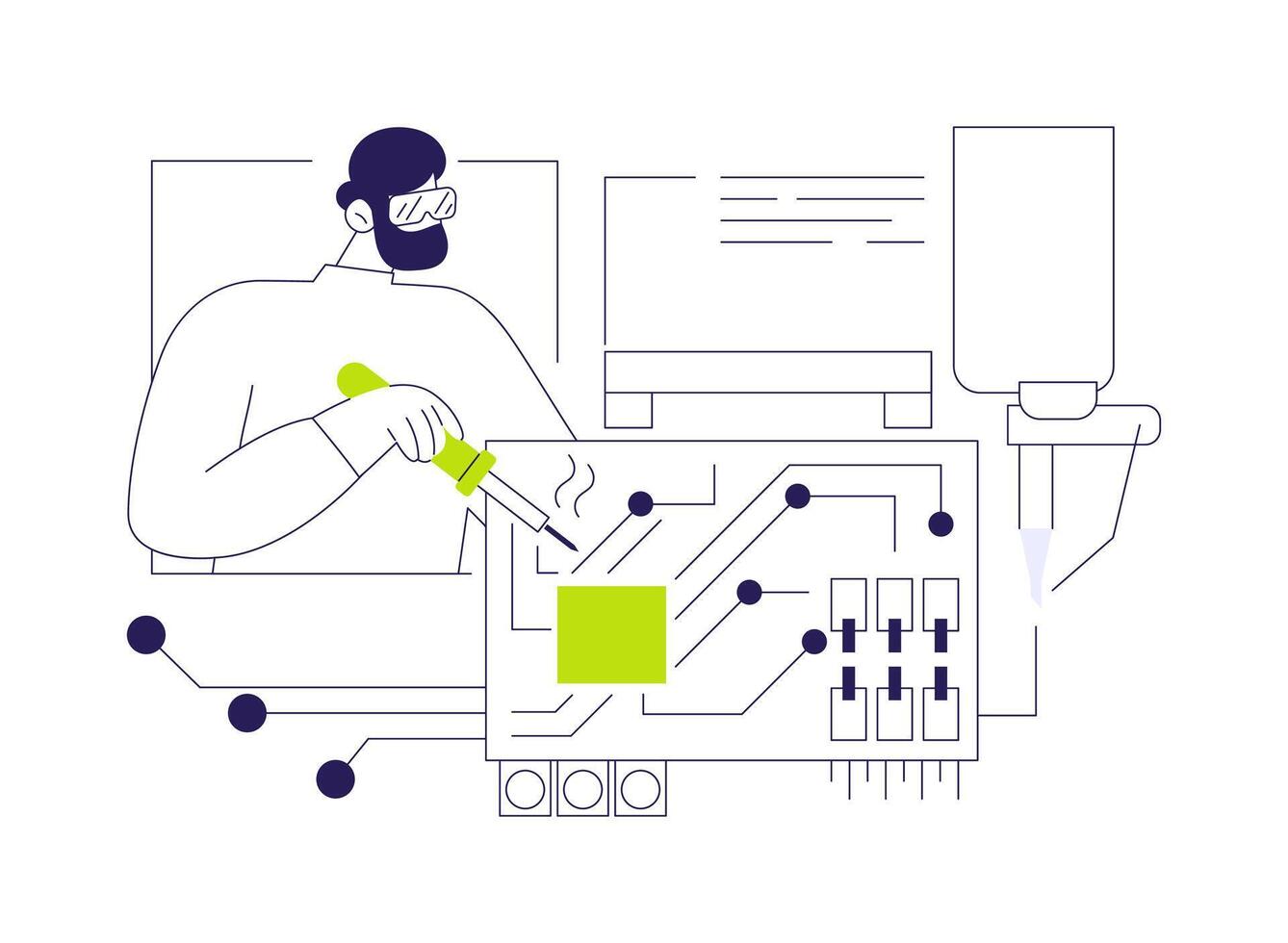 Soldering circuit boards abstract concept illustration. vector
