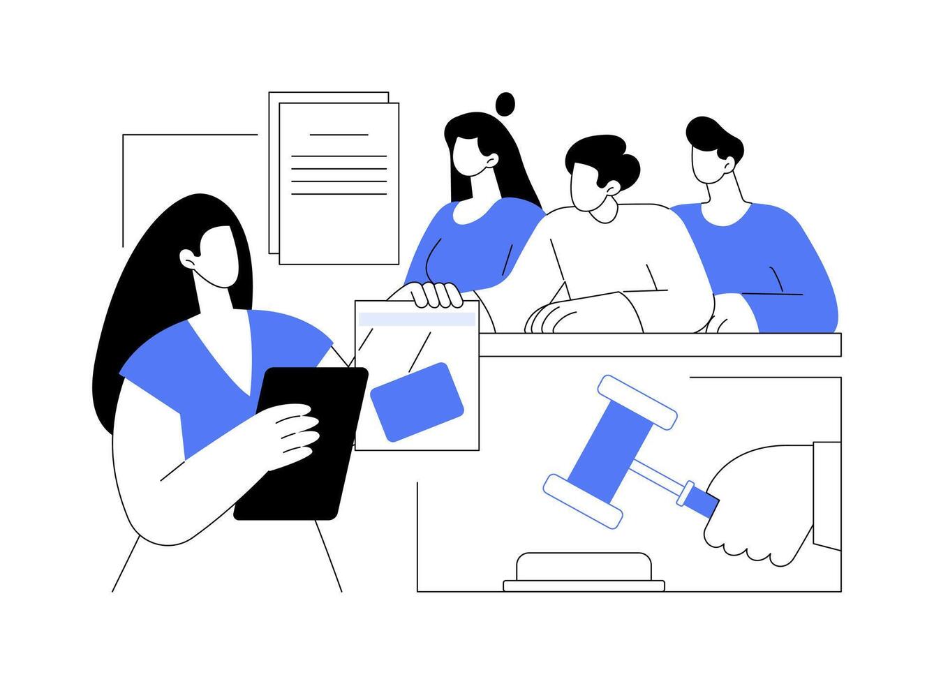Representing client in trial abstract concept illustration. vector