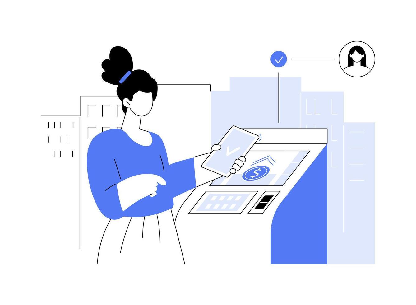 Self-service bank terminal abstract concept illustration. vector