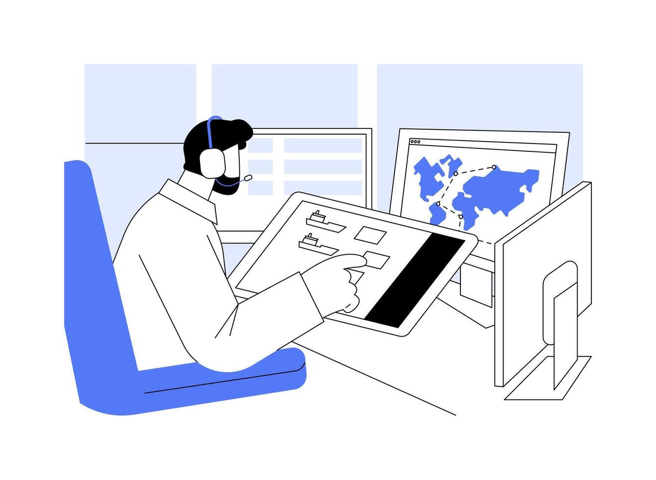 Port control room abstract concept illustration. vector