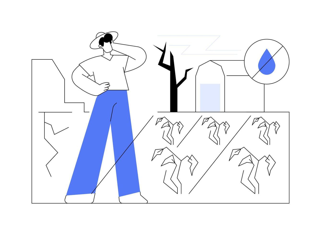 Desertification and drought abstract concept illustration. vector