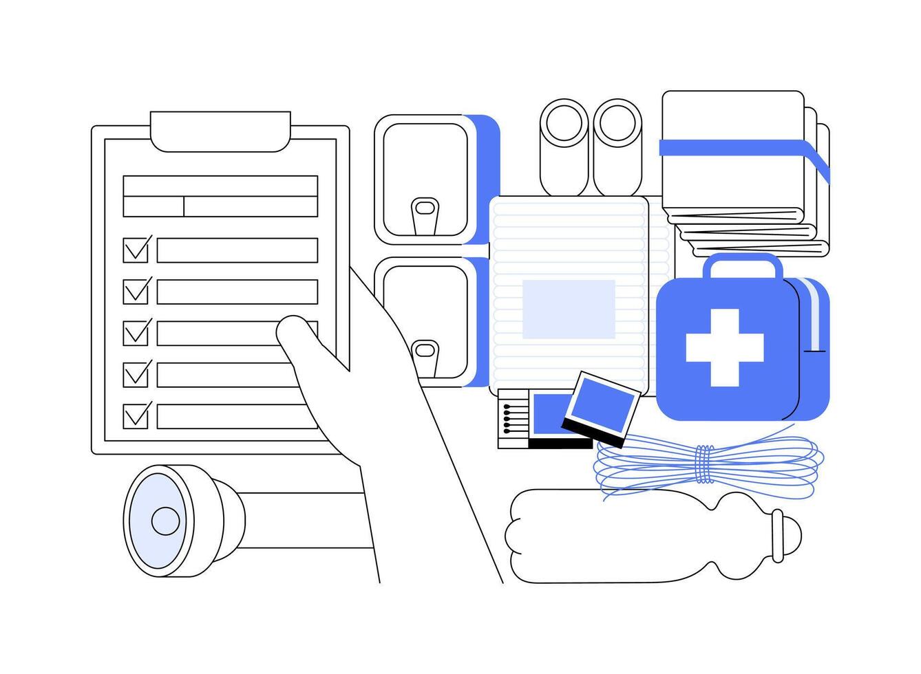 Disaster emergency kit abstract concept illustration. vector