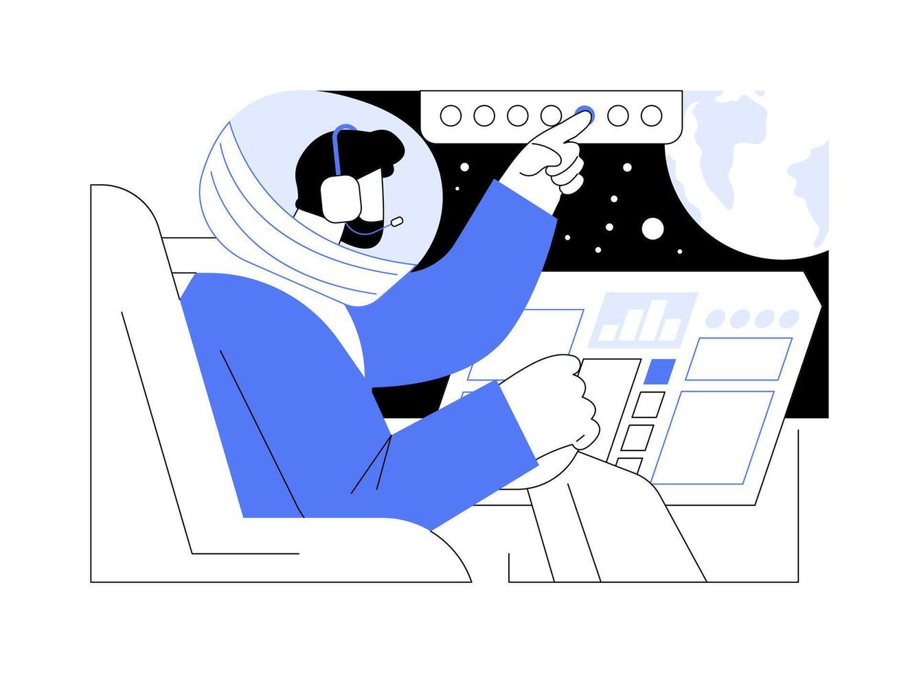 Piloting spacecraft abstract concept illustration. vector