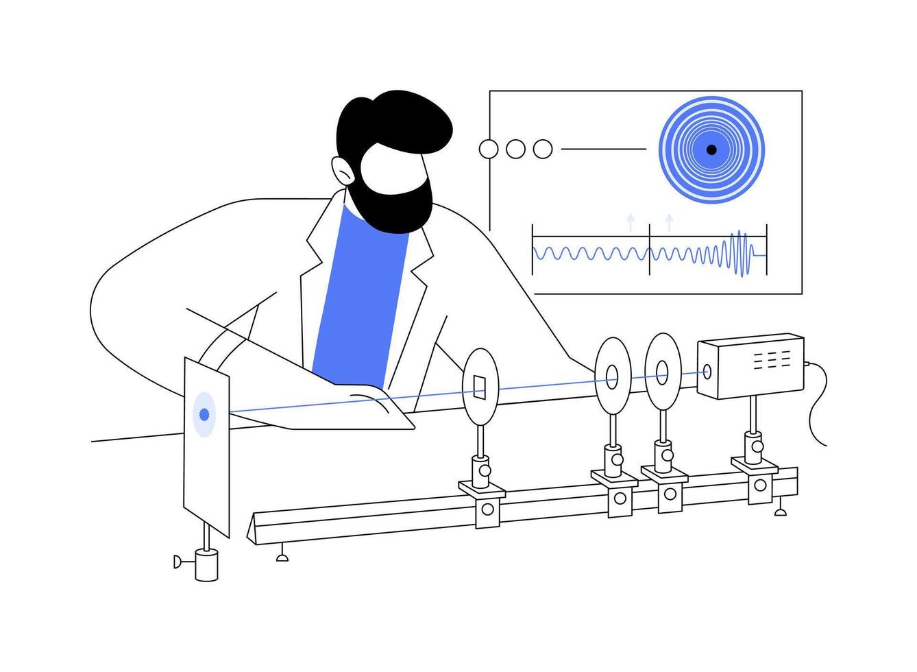Conduct laser experiment abstract concept illustration. vector