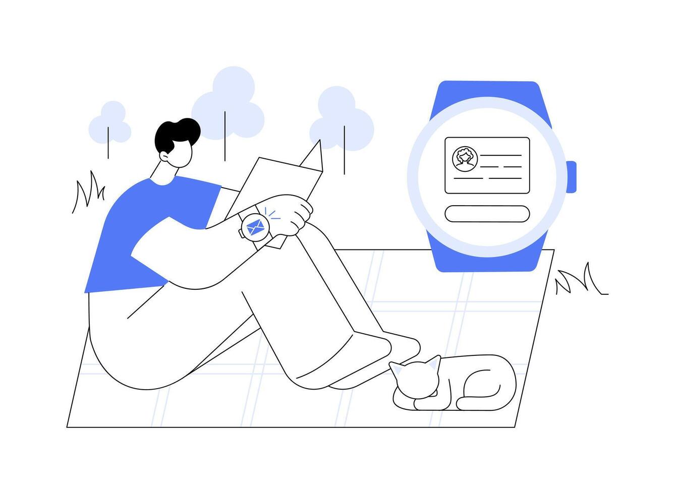 Social media notifications on smartwatch abstract concept illustration. vector