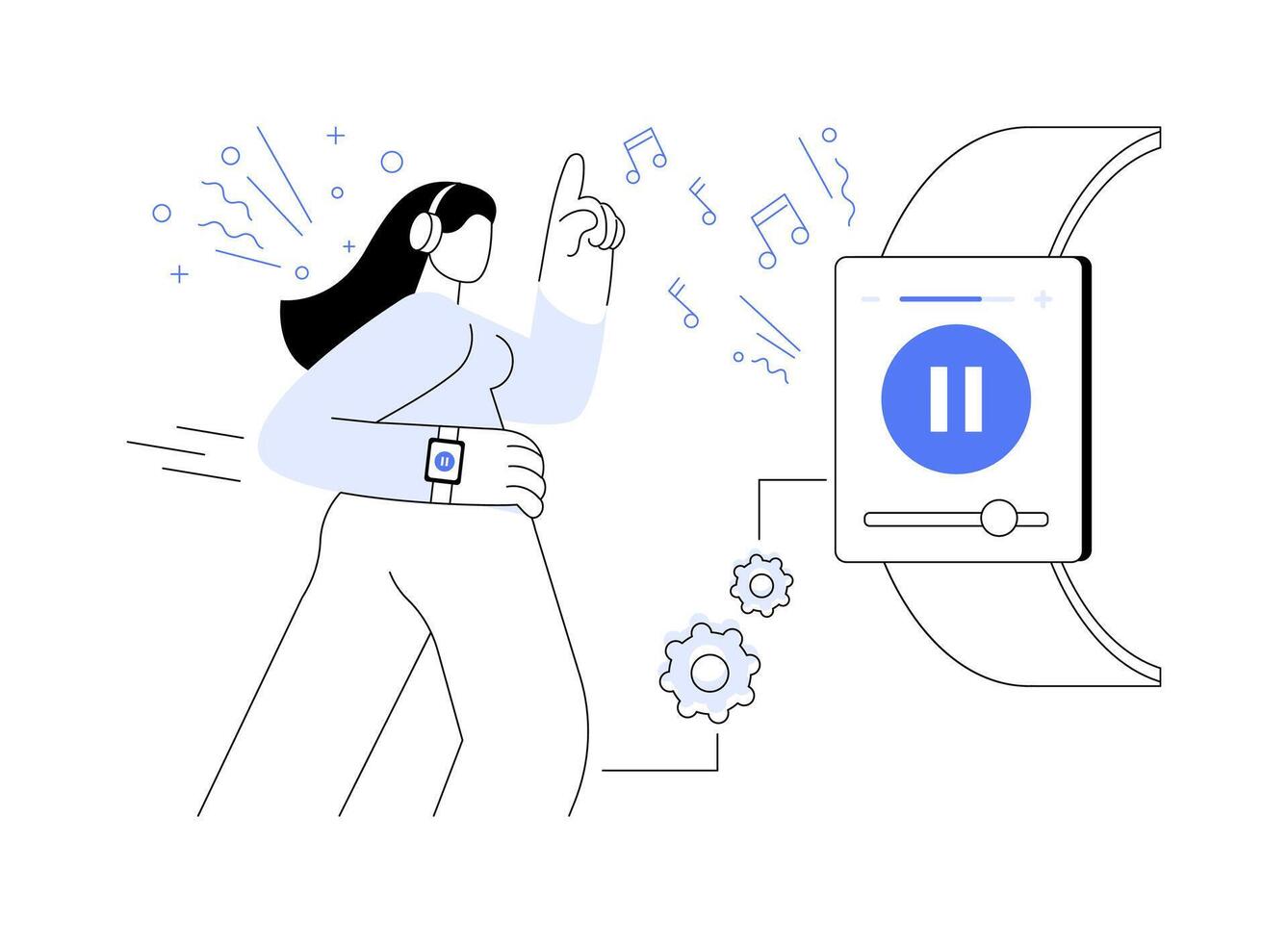 Listen to music with smartwatch abstract concept illustration. vector