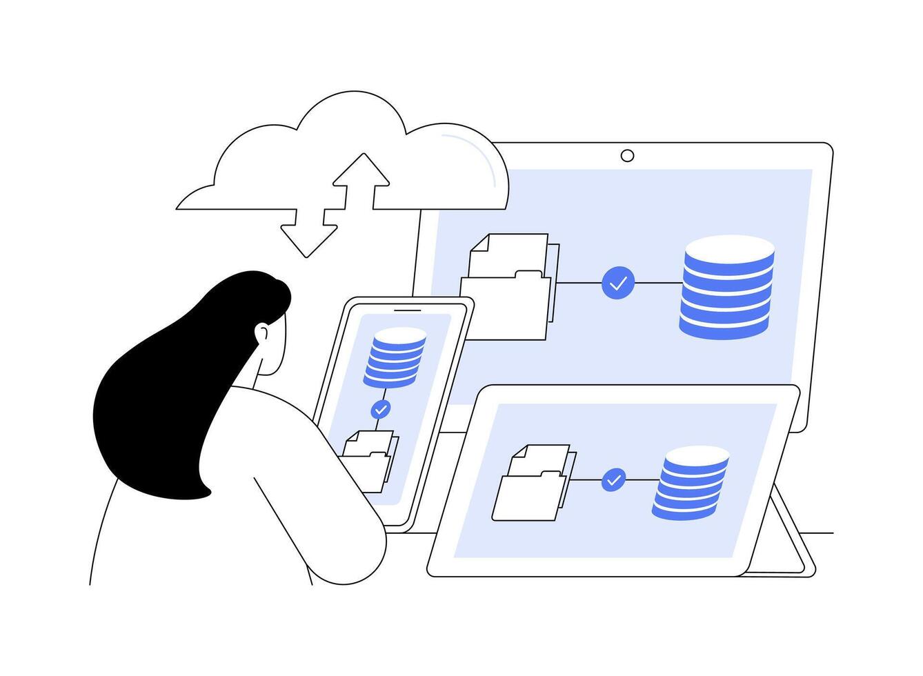 Data backup and recovery abstract concept illustration. vector
