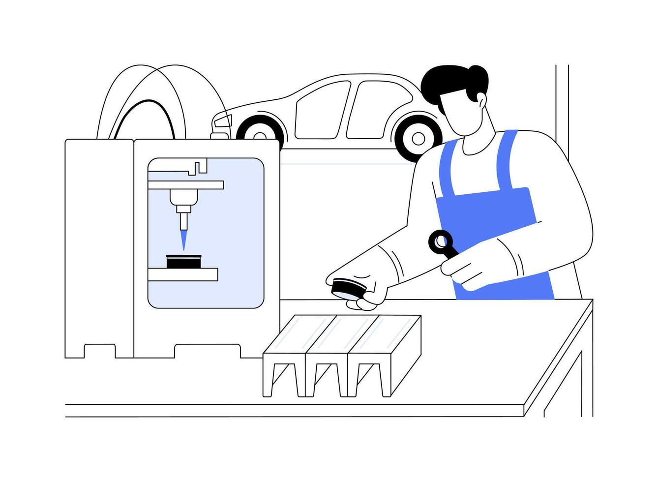 3D printed automotive parts abstract concept illustration. vector