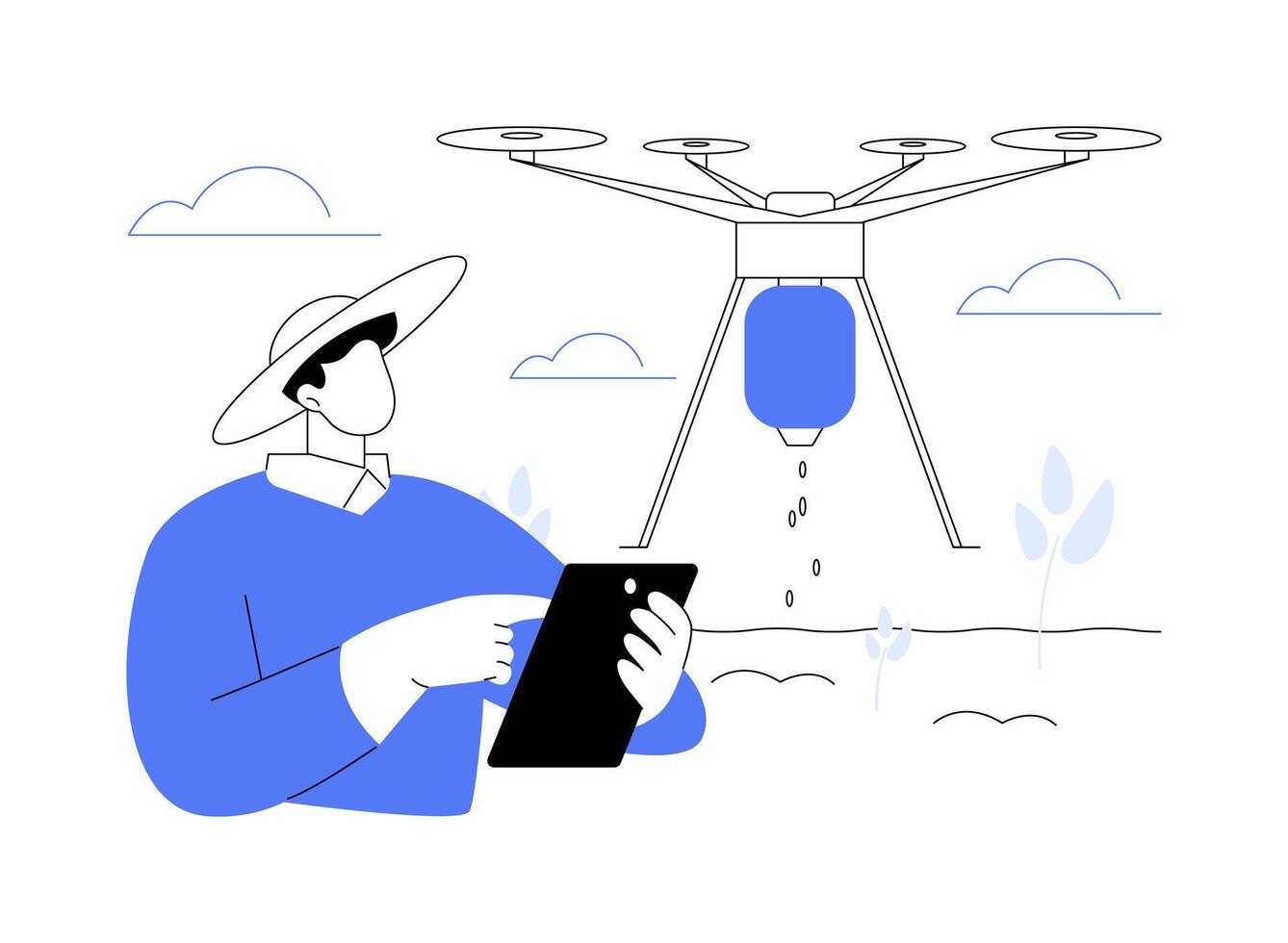 Seed-planting drones abstract concept illustration. vector