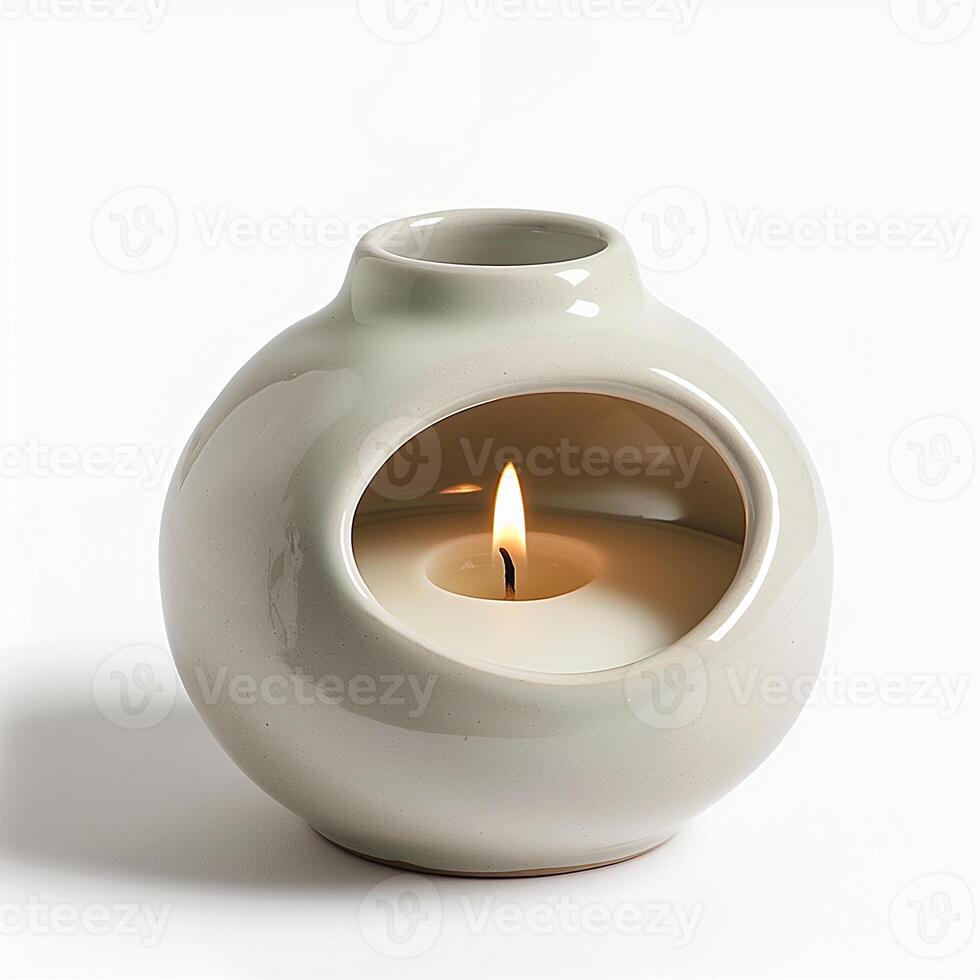 Modern style ceramic diffutholder with opening hole for candle. photo