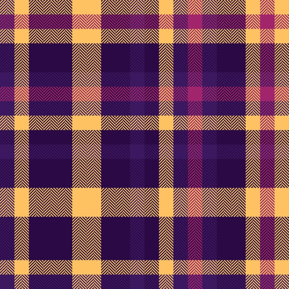 Seventies tartan plaid fabric, indoor background textile texture. Newborn seamless pattern check in dark and amber colors. vector