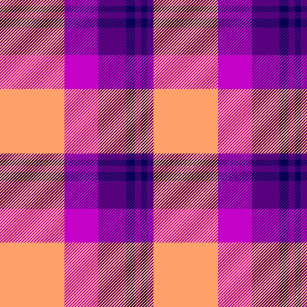 Grungy pattern check tartan, pure background textile . Buffalo seamless plaid texture fabric in purple and orange colors. vector