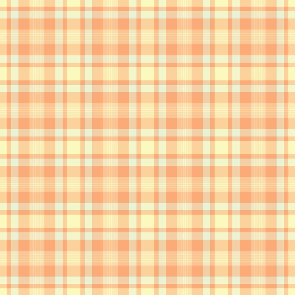 Madras fabric tartan texture, popular background pattern. Glen textile check seamless plaid in orange and light colors. vector