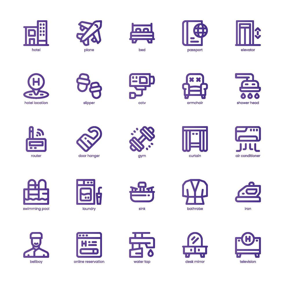 Hotel Service icon pack for your website, mobile, presentation, and logo design. Hotel Service icon basic line gradient design. graphics illustration and editable stroke. vector