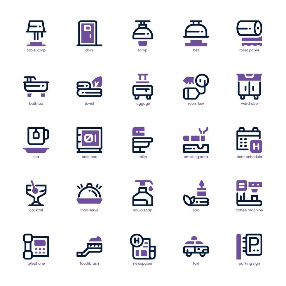 Hotel Service icon pack for your website, mobile, presentation, and logo design. Hotel Service icon dual tone design. graphics illustration and editable stroke. vector