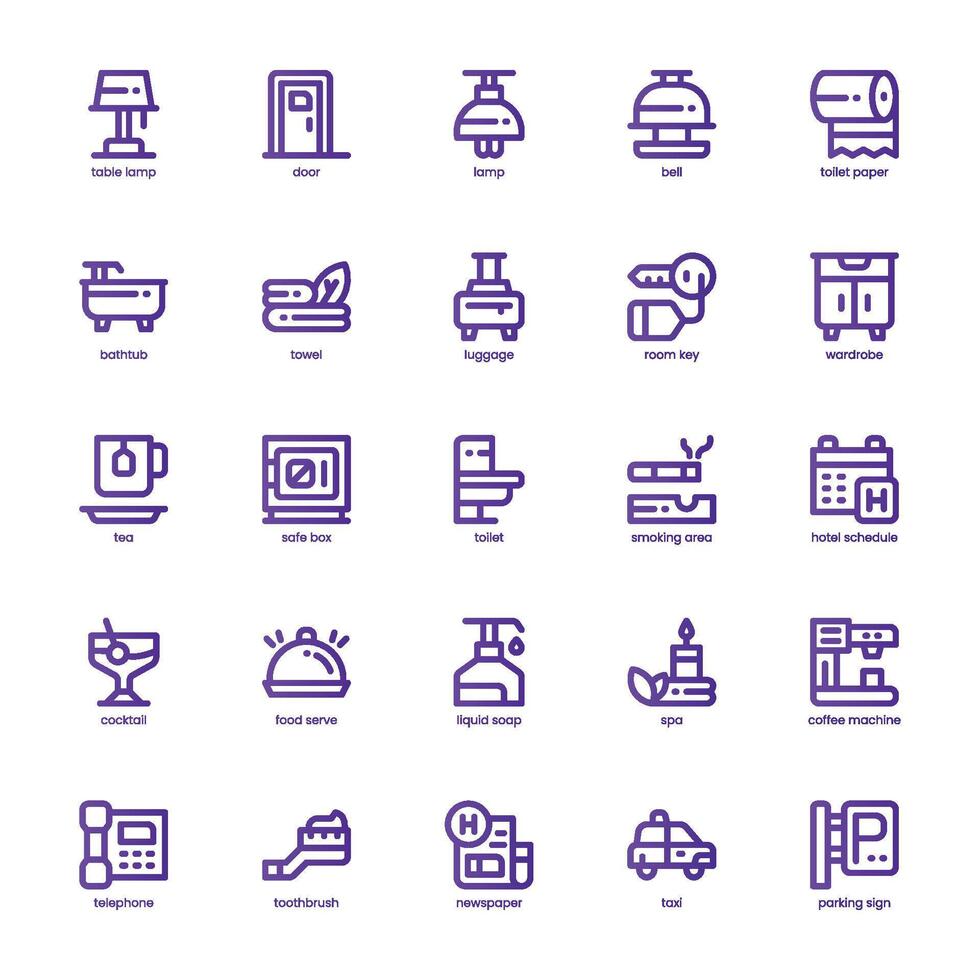 Hotel Service icon pack for your website, mobile, presentation, and logo design. Hotel Service icon basic line gradient design. graphics illustration and editable stroke. vector