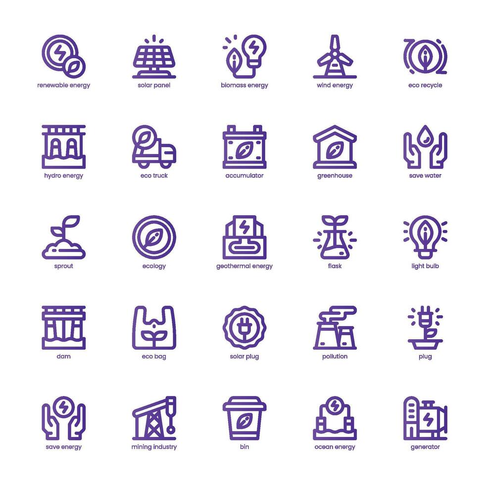 Renewable Energy icon pack for your website, mobile, presentation, and logo design. Renewable Energy icon basic line gradient design. graphics illustration and editable stroke. vector