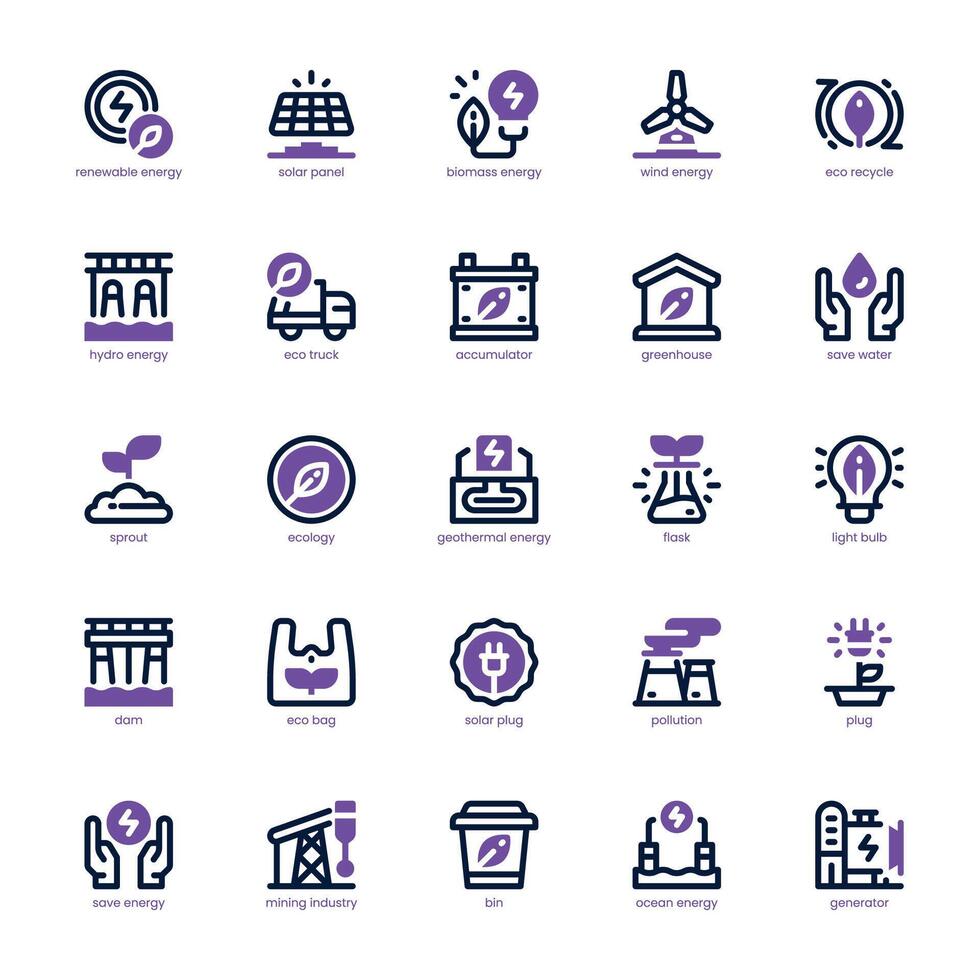Renewable Energy icon pack for your website, mobile, presentation, and logo design. Renewable Energy icon dual tone design. graphics illustration and editable stroke. vector