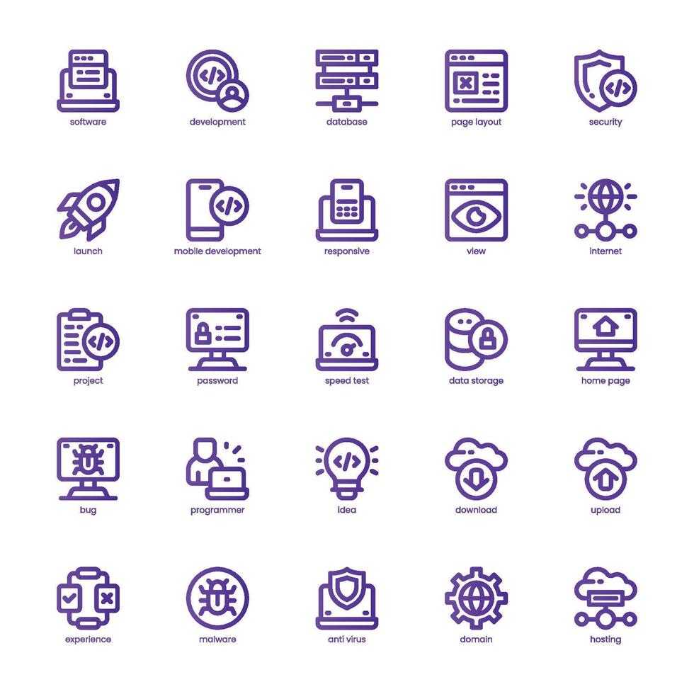 Software and Development icon pack for your website, mobile, presentation, and logo design. Software and Development icon basic line gradient design. graphics illustration and editable stroke. vector